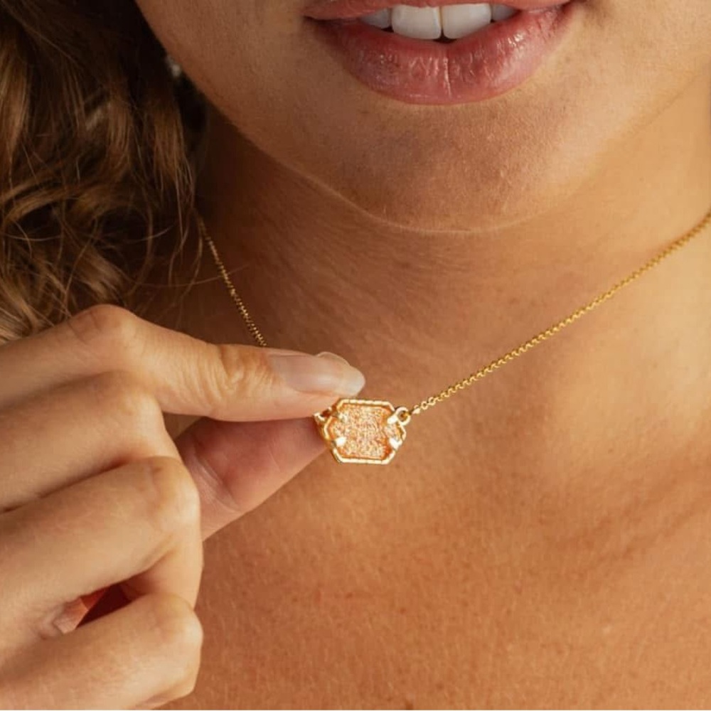 NEW Coral Druzy Necklace 18k Gold Plated - Picture 6 of 9